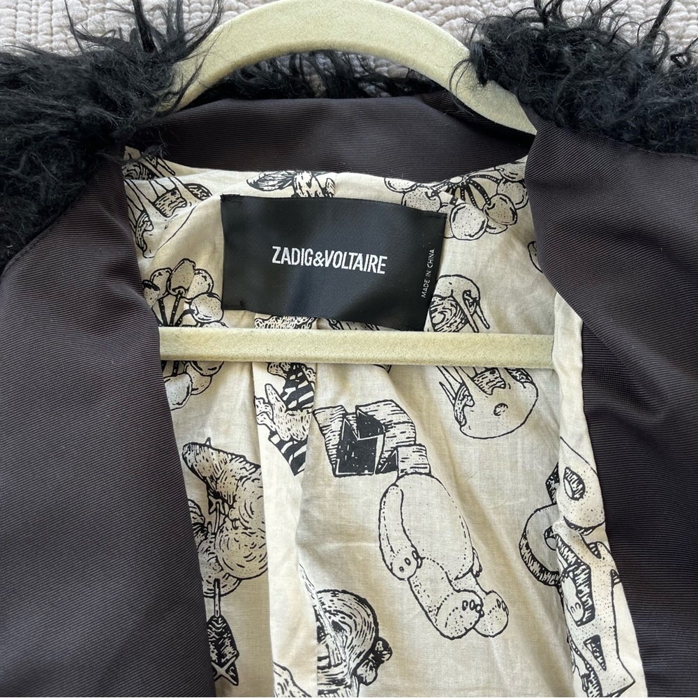 Zadig & Voltaire black Vianna Faux Fur zip jacket coat. Size Small. - Picture 5 of 15